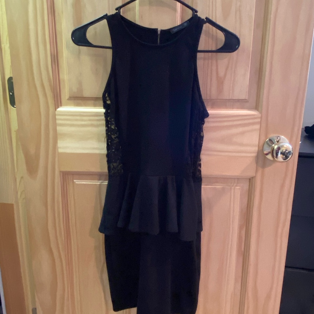 Black Peplum Sleeveless Dress with Lace Sides
